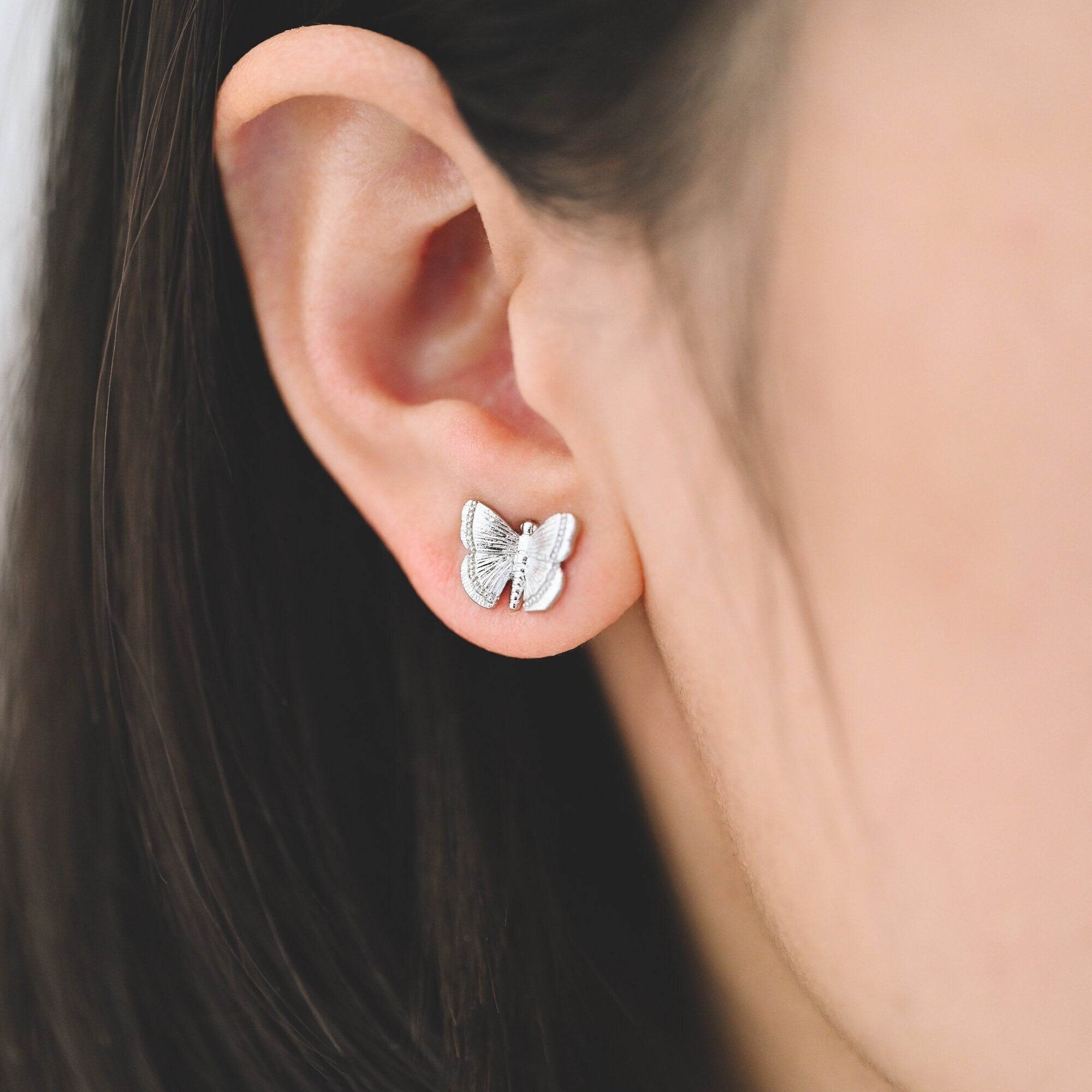 10pcs Gold/ Silver Butterfly Ear post, Gold/ Rhodium plated Brass, Dianty Butterfly Ear Studs, Jewelry Supplies (GB-3831)